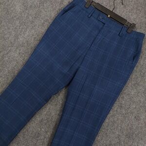 Arrow Dress Pants‎ Mens 34x32 Blue Plaid Stretch Suit Trouser Business Formal